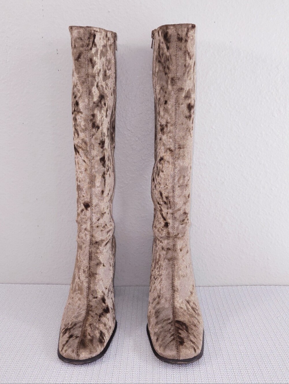 Jeffrey Campbell Naissance Velvet Boots US 8 Beige Tan Tall Heeled - Picture 5 of 12